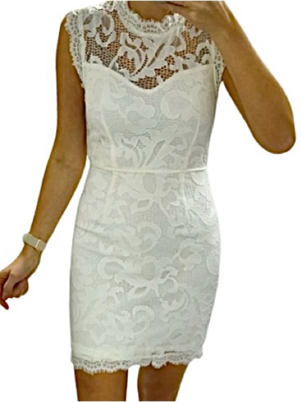 Sans Souci- Off White Lace Sleeveless Dress. Size: Medium